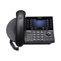 Certified Refurbished Mitel IP485G Gigabit VoIP Phone in black with 8-line color display and multiple buttons—ideal for MiCloud Connect communication.