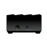 Rear view of a NETGEAR Nighthawk MR60 WiFi 6 AX1800 Mesh Router showing Ethernet port, power input, reset and sync buttons. The top edge is angular with a ridged design.