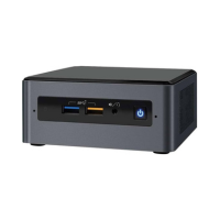 The refurbished Intel NUC8I3BEH Mini PC (i3-8109U 3GHz, 4GB RAM, 128GB SSD, no OS) by Intel features a sleek black design with front power button, two USB ports, and an audio jack.