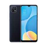 An OPPO A15 CPH2185 32GB Black Smartphone Unlocked (AU Stock) is shown front and back, displaying the time and date on screen, with a rear triple camera, flash, and circular fingerprint sensor.