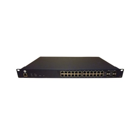 The Open Mesh OM S24V2 is a black, rack-mountable 24-port gigabit PoE+ cloud-managed switch (370W), shown isolated on a white background.