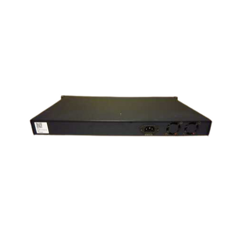 The Open Mesh OM S24V2 24-Port GbE PoE+ Cloud Managed Switch (370W) by Open Mesh is a black rectangular device with 24 gigabit ports, a power port, and rear cooling vents, shown against a white background.