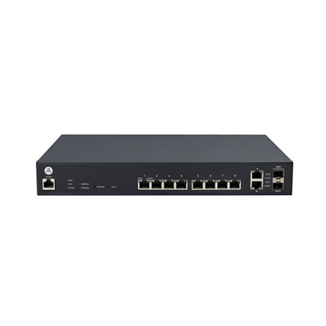 A black Open Mesh OM S8 8-Port Gbe PoE+ Cloud Managed Switch (150W, 1yr Wty) with multiple Ethernet ports on the front rests on a plain white background.
