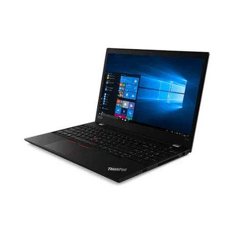A black Lenovo ThinkPad P15S G2 with an 11th Gen Intel Core i7-1185G7, 32GB RAM, and 512GB SSD is open on a white background, displaying Windows on its 15.6" touch screen and featuring the ThinkPad logo near the keyboard.