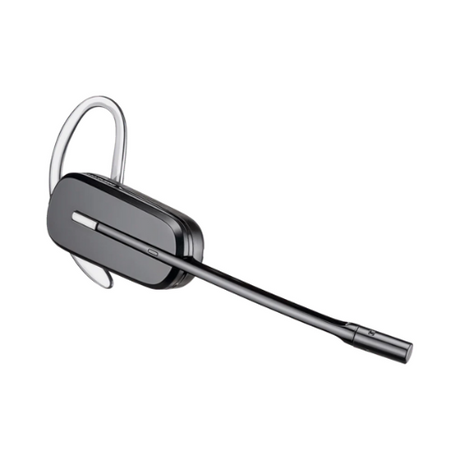 The Plantronics CS540A Wireless DECT Headset (84693-03), brand new in box, is a black headset with an ear hook and long microphone boom for professional communication, shown on a white background.