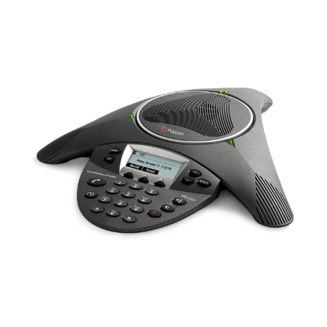 The Polycom SoundStation IP 6000 Conference Phone SIP PoE 2200-15600-001 features HD Voice, a digital display, and keypad in a tabletop black design—ideal for meeting rooms. Brand: Polycom.