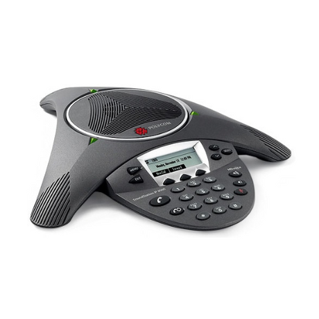 A black Polycom SoundStation IP 6000 Conference Phone SIP PoE 2200-15600-001 (NEW) with a digital display, keypad, and HD Voice for clear audio is shown on a white background.