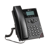 A certified refurbished Polycom VVX 150 2-Line Business VoIP IP Desk Phone PoE with a corded handset and small display rests on a white background.