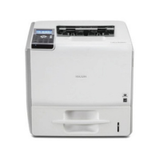 The Ricoh Aficio SP 5200DN Monochrome Laser Printer (47ppm, duplex, network) is refurbished, features a top-left control panel and display, spacious front-bottom paper tray, and top output ideal for high-volume office printing.
