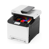 The Ricoh SP C262SFNW Color Laser All-in-One Printer features wireless print and fax, a sleek white/black design, touchscreen controls, and an automatic document feeder—ideal for any small business needing vibrant, efficient printing.