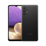 A black Samsung Galaxy A32 SM-A326B 5G 128GB Unlocked Smartphone by Samsung is displayed front and back, showing the vivid screen and four rear cameras with LED flash. This is a certified refurbished 5G device.