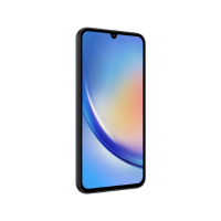 The Samsung Galaxy A34 5G SM-A346E 128GB Unlocked Smartphone by Samsung features a black frame, slim design, and vivid Super AMOLED display, shown angled against a white background.