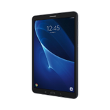 A Samsung Galaxy TAB A SM-T580 Black 16GB 10.1 Tablet by Samsung is displayed at an angle, with its blue home screen showing the time 12:45.