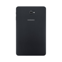 Rear view of the Samsung Galaxy TAB A SM-T580 Black 16GB 10.1 Tablet showing a single rear camera, flash, and centered Samsung logo below the camera.
