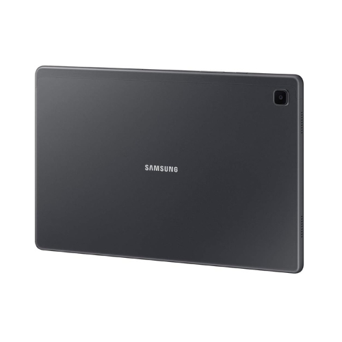 The Samsung Galaxy Tab A7 SM-T505 32GB Tablet in black features a single rear camera in the top left corner, a centered Samsung logo on the back panel, and offers LTE connectivity for seamless browsing.