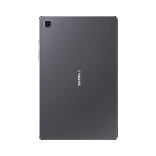 A black Samsung Galaxy Tab A7 SM-T505 32GB tablet is shown from the back, featuring a single rear camera in the top left and a centered Samsung logo, with LTE connectivity for smooth browsing.