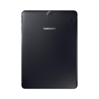 A certified refurbished Samsung Galaxy Tab S2 SM-T815Y 9.7" 32GB in black, featuring the Samsung logo and a rear camera at the top center, offers an elegant and minimalistic design.
