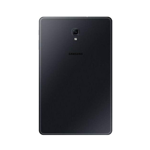 A refurbished Samsung Galaxy TAB A SM-T595 Black 32GB 10.5 Tablet by Samsung is shown from the back, with a rear camera and flash near the top center and the Samsung logo below them, set against a plain white background.