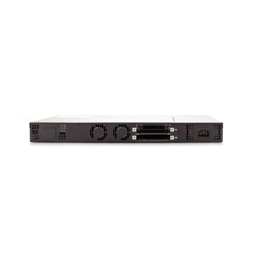 A rear view of a refurbished SonicWall NSA 2650 3Gbps Network Security Firewall Appliance 1U by SonicWall, rack-mounted in black, showing cooling fans, ports, and power input against a plain white background.