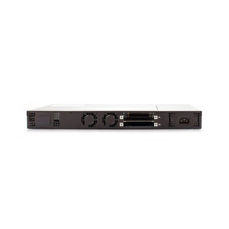 A rear view of a refurbished SonicWall NSA 2650 3Gbps Network Security Firewall Appliance 1U by SonicWall, rack-mounted in black, showing cooling fans, ports, and power input against a plain white background.
