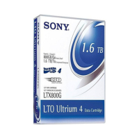 Box of Sony LTX800G LTO-4 Ultrium 4 data tapes, 5-pack, offering up to 1.6TB compressed backup and archival storage; features blue and white design.