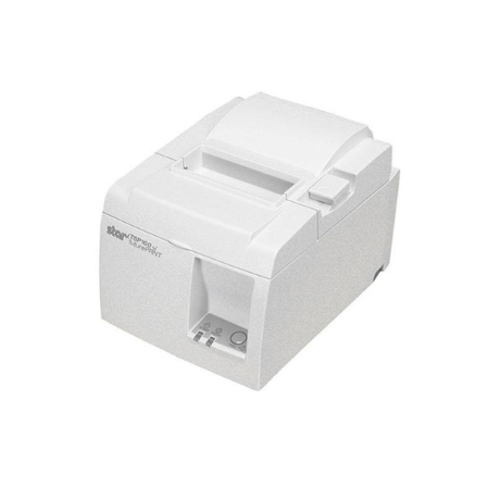 The Star Micronics TSP100III USB 80mm thermal receipt printer (certified refurbished, white) comes with a loaded paper roll and offers easy-to-use front control buttons and indicator lights.