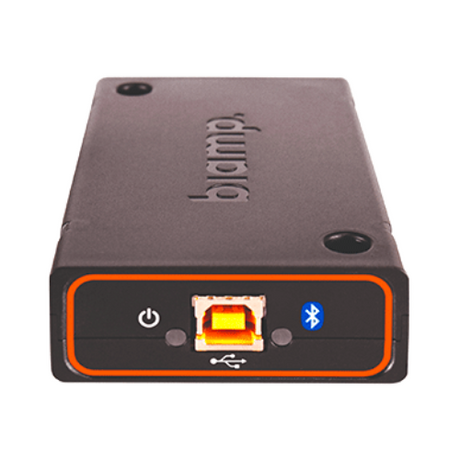 The Biamp TESIRA EX-UBT 8-Channel AVB USB Audio Expander is a black, rectangular device with biamp embossed on top, featuring a front USB-B port, power button, and Bluetooth indicator.