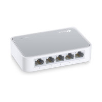The TPLink TL-SF1005D 5-Port 10/100Mbps Desktop Ethernet Switch (refurbished) offers reliable wired internet connections for home or office use, with numbered front ports and a compact design.