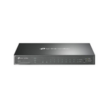 A black TPLink TL-SG2210P 8-Port Gigabit PoE+ Switch with 2 SFP ports and front panel indicator lights, shown against a plain white background.