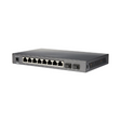A certified refurbished TPLink TL-SG2210P, a black 8-port Gigabit PoE+ Layer 2 managed switch with 2 SFP slots, is shown on a white background.