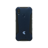 The ZTE T86 Telstra Tough Max 3, a rugged dark blue IP68 waterproof smartphone with black edges, rear camera, fingerprint sensor, and white Telstra logo on the back, displayed against a plain white background.