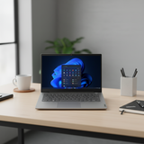 A gray Lenovo ThinkBook 14 G4 with Intel i5-1235U, 8GB RAM, and 256GB SSD displays the Windows 11 Pro start menu on its screen against a white background.