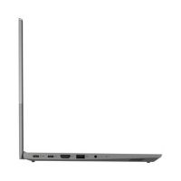 A slim, silver Lenovo ThinkBook 14 G4 with a 13.3" display is shown from the left, highlighting its thin profile and ports (USB, HDMI, audio jack). Equipped with an Intel i5-1235U CPU, 8GB RAM, 256GB SSD—ideal as a refurbished business laptop.