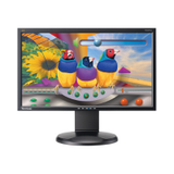 The ViewSonic VG2227wm 22" Full HD monitor displays colorful artwork of three birds, a sunflower, and a blue sky with abstract shapes; features VGA, DVI-D, and USB connectivity for flexible setup. No stand included.