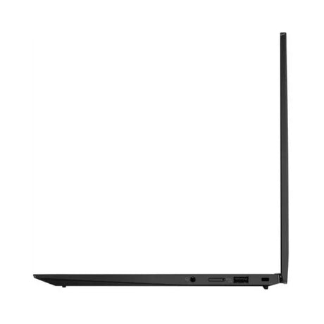 A side view of the Lenovo ThinkPad X1 Carbon G10 i7 1255U 14" shows its slim black profile and visible ports, including a headphone jack and USB port, against a plain white background.