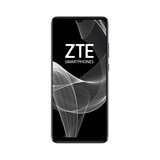 A front view of the black ZTE Blade A51 32GB 2GB RAM Unlocked 4G Dual SIM Smartphone with a curved-edge display shows the ZTE logo. This certified refurbished device has a sleek design with power and volume buttons on the right.