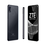 Three views of the black ZTE Blade A51 32GB 2GB RAM Unlocked 4G Dual SIM Smartphone: dual rear cameras and fingerprint sensor, sleek side, and front with ZTE logo and "SMARTPHONES" on the display.