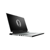 An Alienware M15 R2 gaming laptop with a 15.6" 240Hz display, backlit keyboard, and visible side ports is open and angled left, showing a glowing alien head logo on the screen. It features an i7 9750H CPU, 16GB RAM, and RTX 2070 graphics.