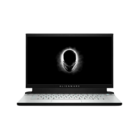 A silver Alienware M15 R2 gaming laptop with a black screen showing a glowing alien head logo, viewed from the front against a white background. Specs: i7 9750H, 16GB RAM, 1TB SSD, RTX 2070, 15.6" display.
