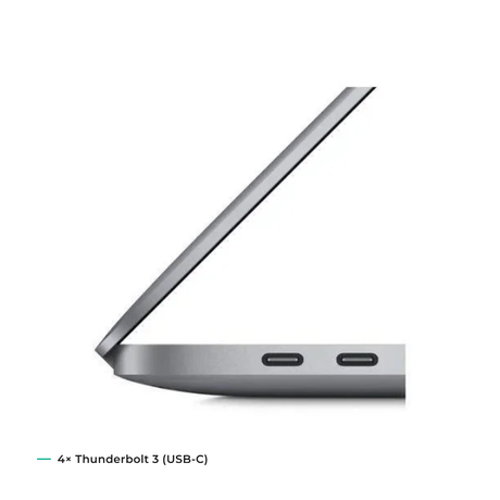 Apple MacBook Pro 16-inch 2019 showing 4x Thunderbolt 3 USB-C ports — refurbished by Reboot IT