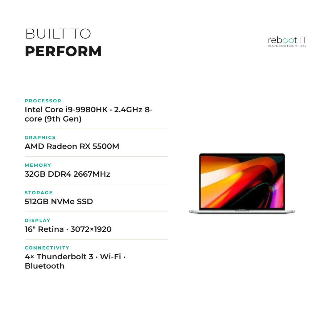 Apple MacBook Pro 16-inch 2019 specs: Intel i9-9980HK, AMD Radeon RX 5500M, 32GB RAM, 512GB NVMe SSD