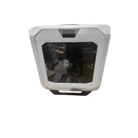 A white and black ASUS Tower i7 5930K Desktop with a transparent side panel, shown from above displaying its internal components, detailed ventilation, and X99-DELUXE motherboard.