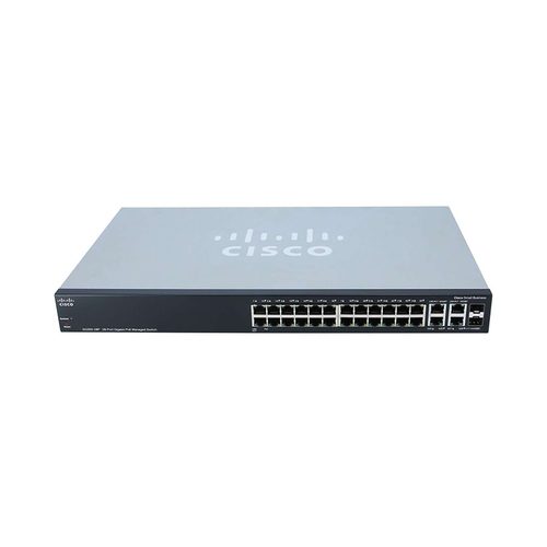 Cisco SG300-28P 28-Port Gigabit PoE Refurbished Network Switch - Front View