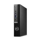 The Dell OptiPlex 7000 Micro features a compact black design with front USB ports, audio jacks, and logo on the lower vent—powered by a 12th Gen Intel Core i5-12500T 2GHz, 16GB RAM, 512GB SSD, WiFi, and Windows 11 Pro.
