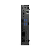 Rear view of the Dell OptiPlex 7000 Micro i5 12500T shows its compact design with multiple USB ports, Ethernet, two DisplayPort outputs, power connector, ventilation grills, and other business-friendly features.