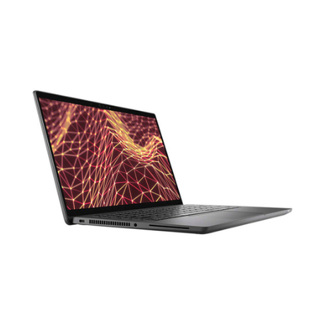 The Dell Latitude 7430 2-in-1, shown open at an angle, features a 14" touch display with a red and yellow geometric wave on white. Specs: i7-1265U 4.8GHz, 16GB RAM, 256GB SSD, Windows 11 Pro.