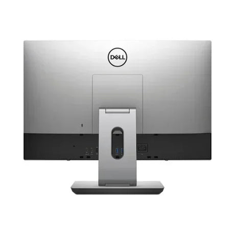 Rear view of a Dell Refurbished OptiPlex 7480 AIO i5 10500, 8GB RAM, 256GB SSD, and 23 display on stand—showing ports and Dell logo—ideal as a certified refurbished desktop with Windows 11 Pro.