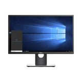A refurbished Dell P2417H IPS 24 monitor displays the Windows 10 home screen with Cortana open on the left. It features a sleek black frame and does not include a stand.