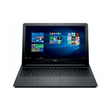 A black Dell Inspiron 5559 i5 6200U laptop is open and powered on, displaying the Windows 10 Home screen. The 15.6" display, keyboard, and touchpad are visible. Specs: 8GB RAM, 1TB HDD, R5 M335 graphics. Certified refurbished with warranty.