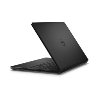 A black Dell Inspiron 5559 laptop (i5 6200U, 8GB RAM, 1TB HDD, 15.6" HD, R5 M335, W10H) is partially open and viewed from the back left side, with the Dell logo on the lid and partially visible keyboard and side ports.